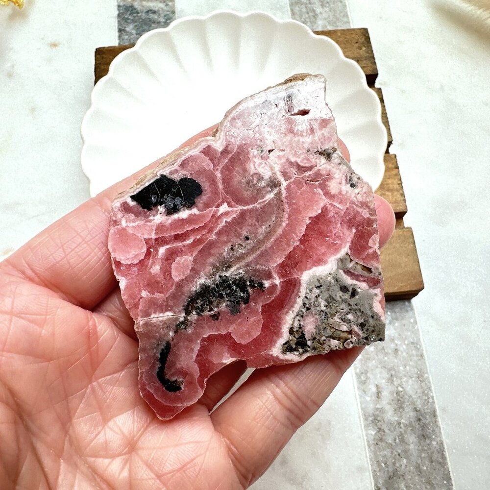 Gorgeous Small Thin Rhodochrosite Slice/Slab